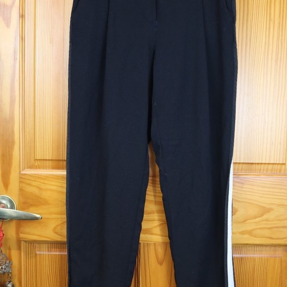 Top Shop Black Striped Dress Pants 6 - Elastic Waist Workwear Trousers - Picture 3 of 16